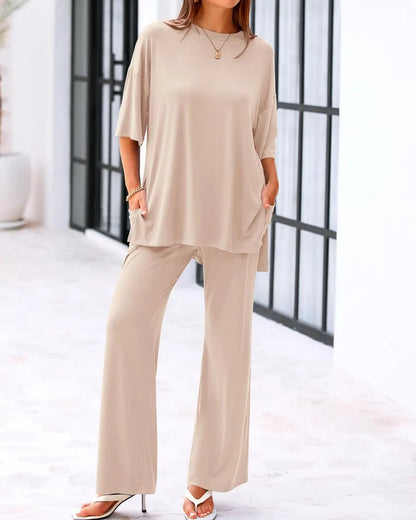 Cleo Casual Set | Loose-Fit Top & Wide-Leg Pants with Pockets 0