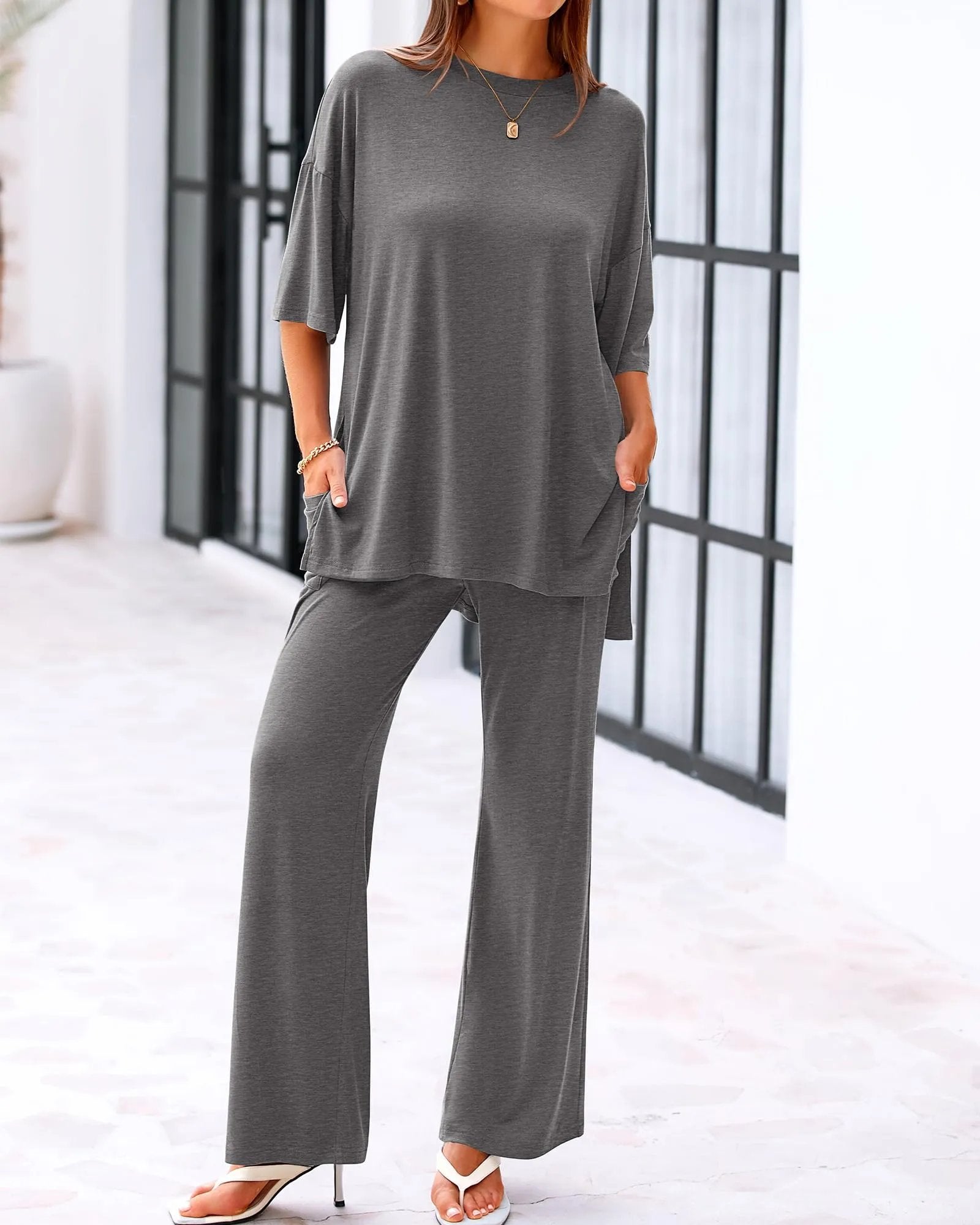 Cleo Casual Set | Loose-Fit Top & Wide-Leg Pants with Pockets 1