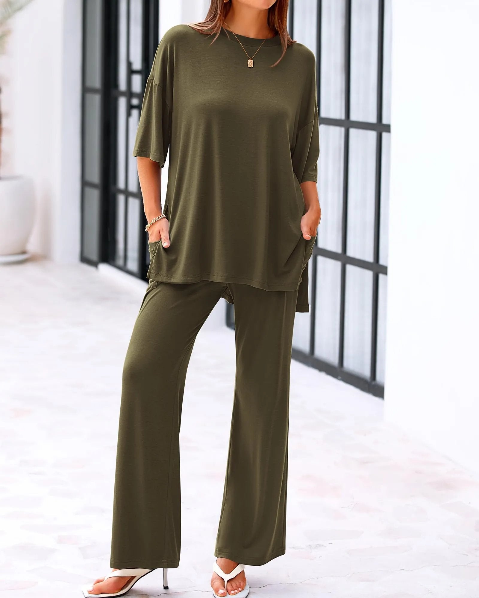 Cleo Casual Set | Loose-Fit Top & Wide-Leg Pants with Pockets 10
