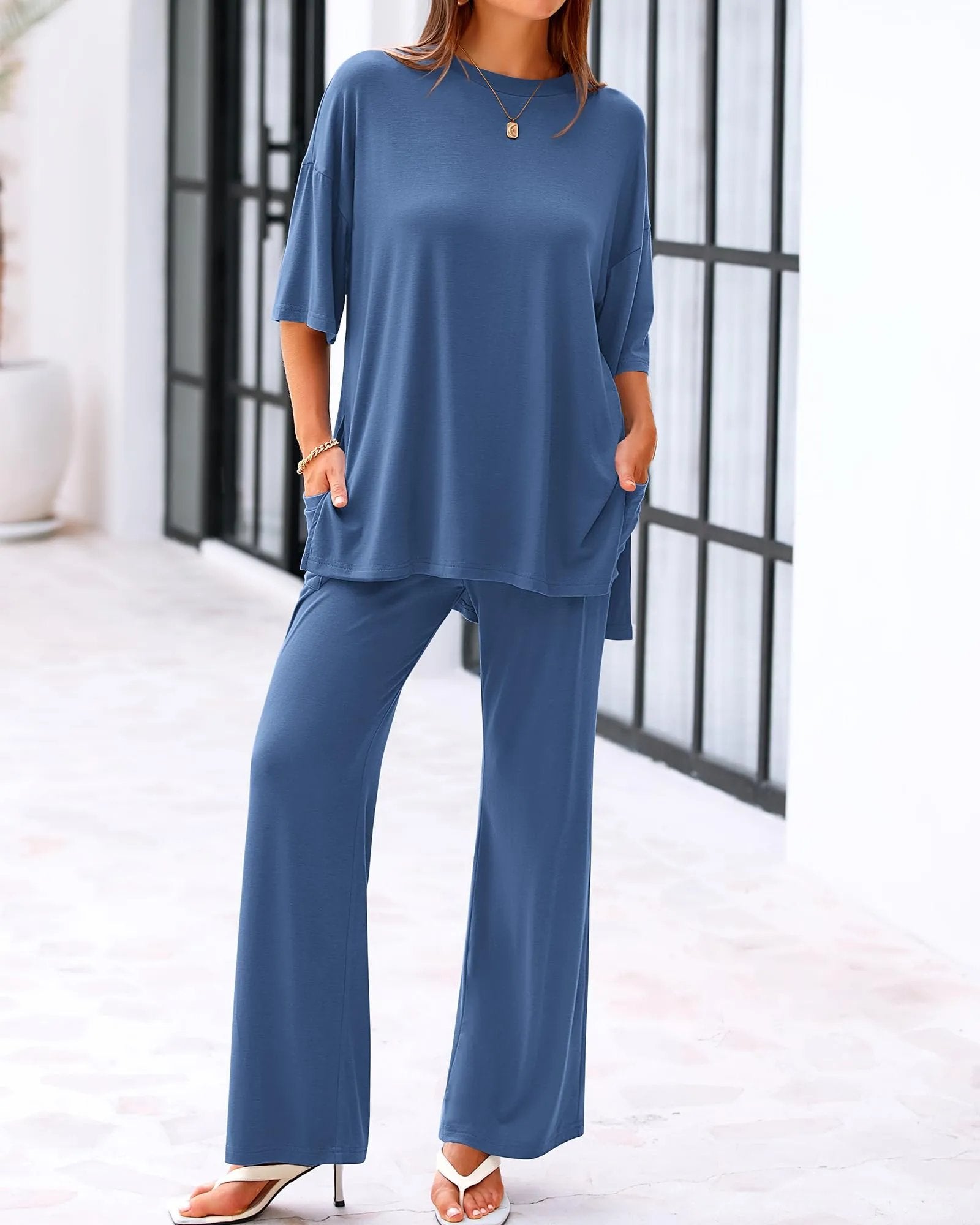 Cleo Casual Set | Loose-Fit Top & Wide-Leg Pants with Pockets 14