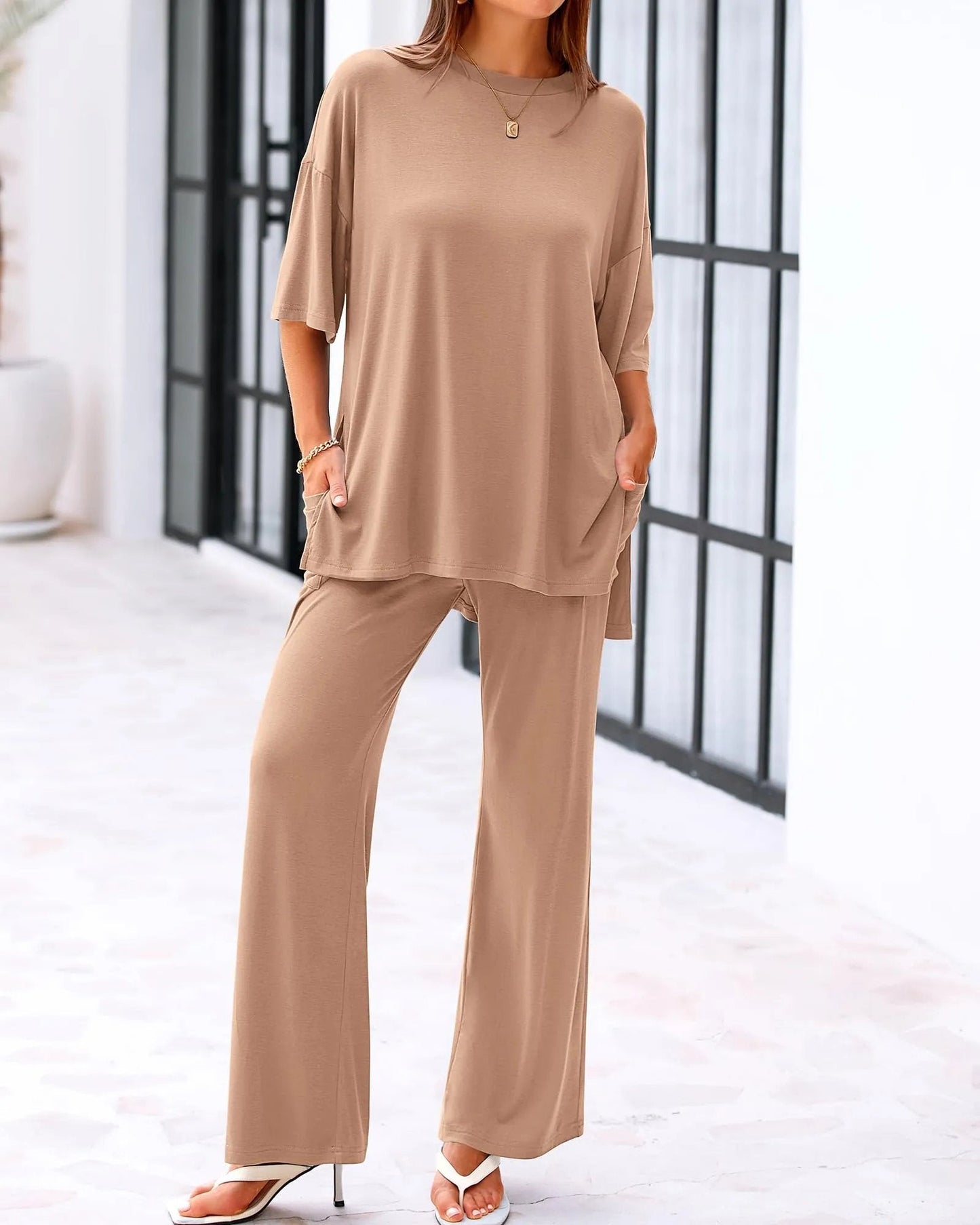 Cleo Casual Set | Loose-Fit Top & Wide-Leg Pants with Pockets 2
