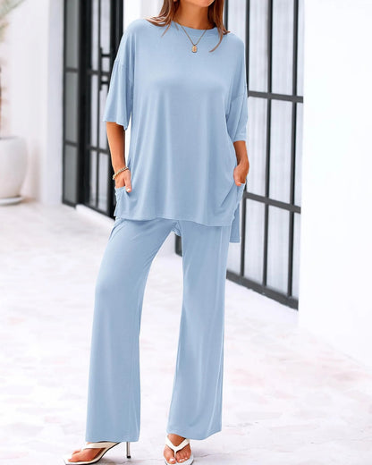 Cleo Casual Set | Loose-Fit Top & Wide-Leg Pants with Pockets 3