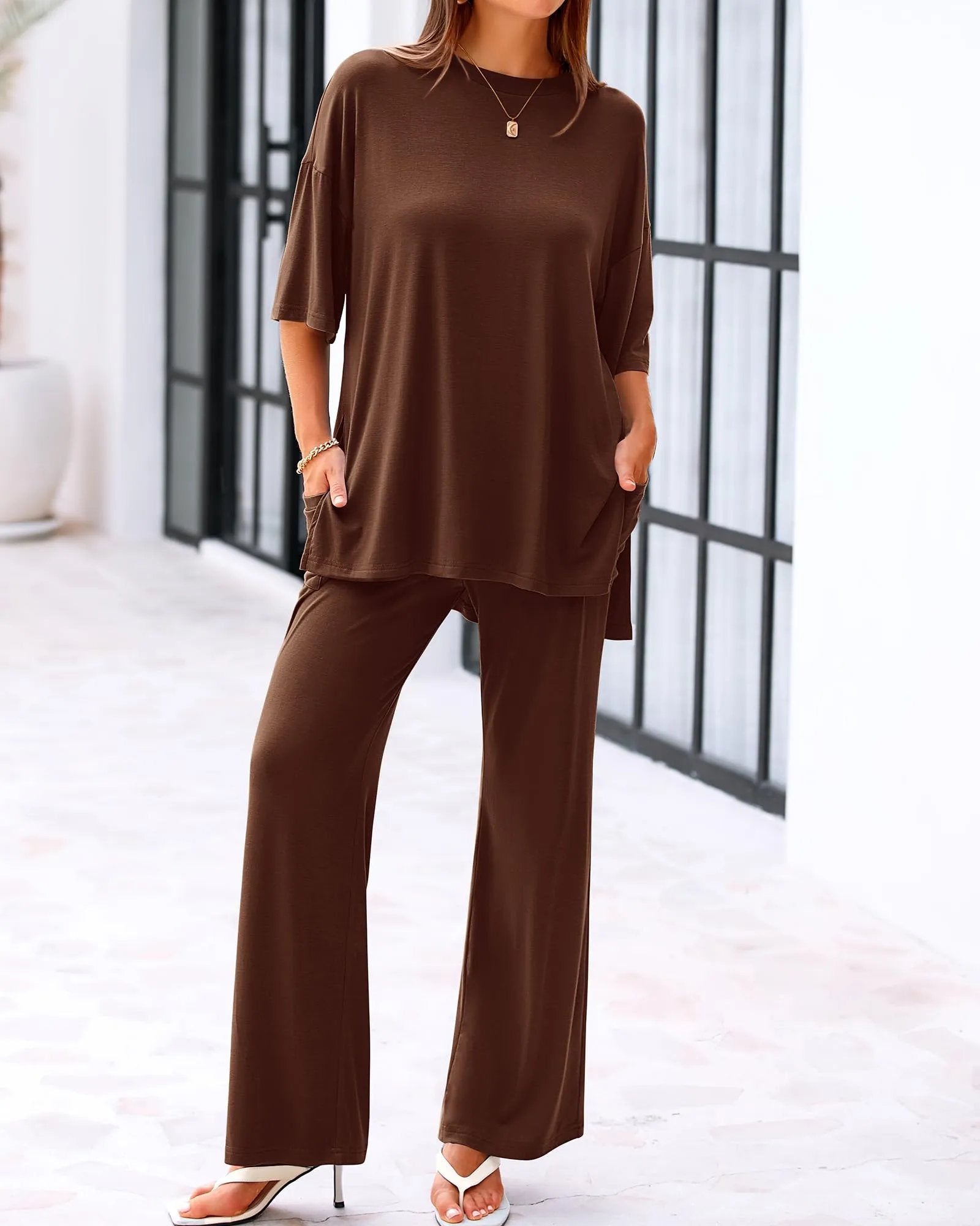 Cleo Casual Set | Loose-Fit Top & Wide-Leg Pants with Pockets 4