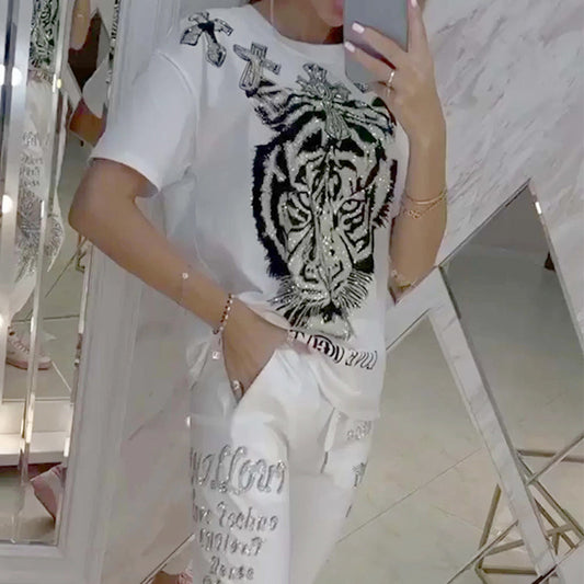 Cleo Two Piece Pants Set | Casual Printed Top and Drawstring Pants for Ladies 0