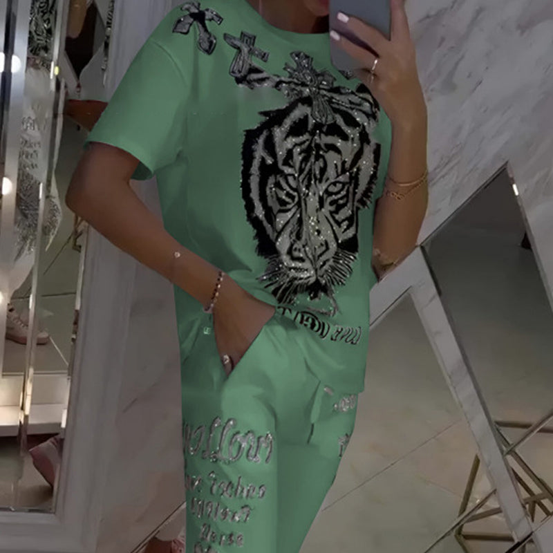 Cleo Two Piece Pants Set | Casual Printed Top and Drawstring Pants for Ladies 8