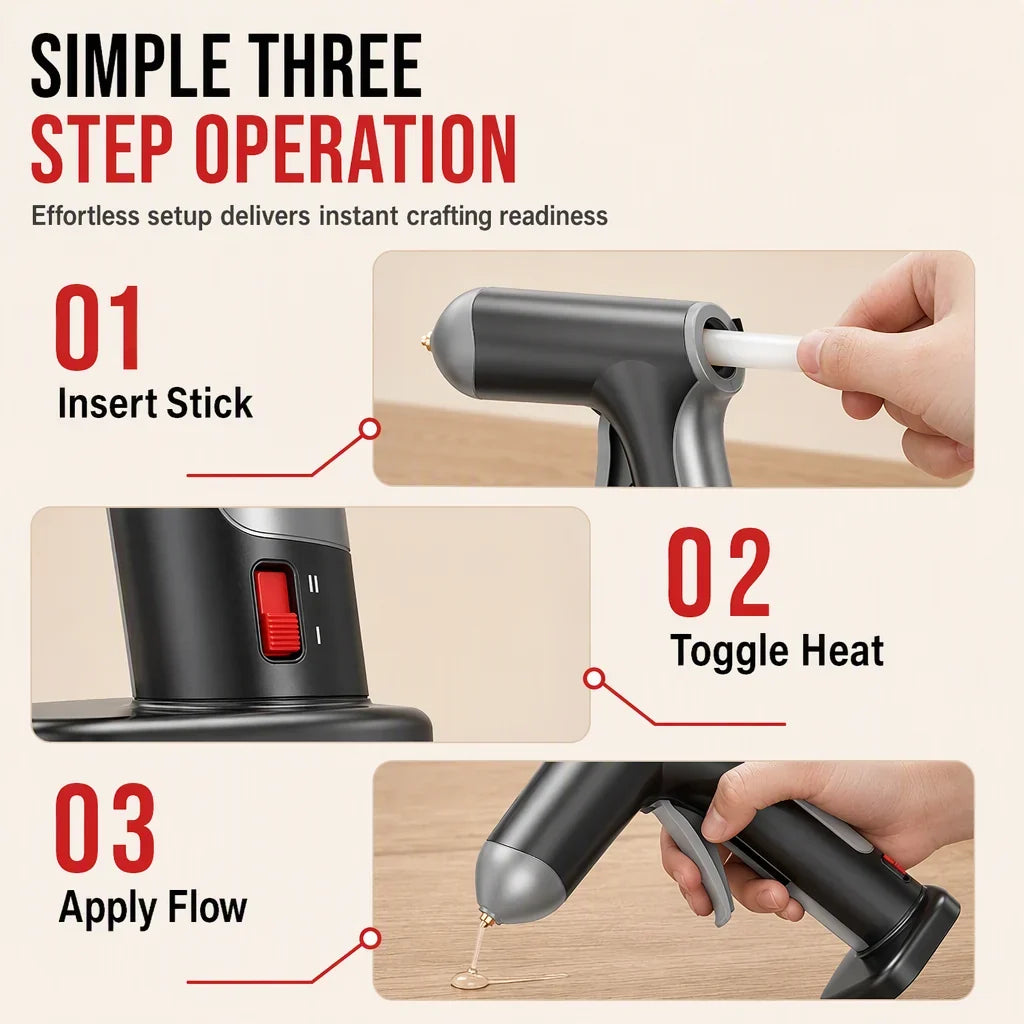 Cora Cordless Hot Glue Gun Set | 2000mAh Rechargeable, Copper Nozzle, 10 Glue Sticks 8