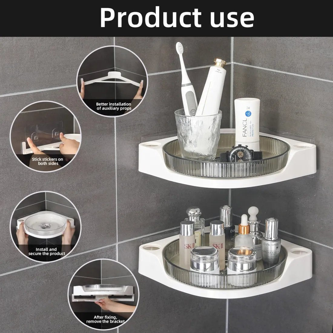 Cora Corner Shower Caddy | 360 Rotating Design, Space-Saving, Leak-Proof 2