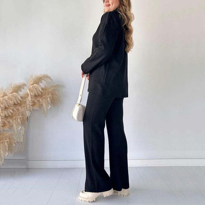 Cora Women's Knit Set | Cozy Ribbed Two-Piece Lounge Set with Slit-Leg Pants 3