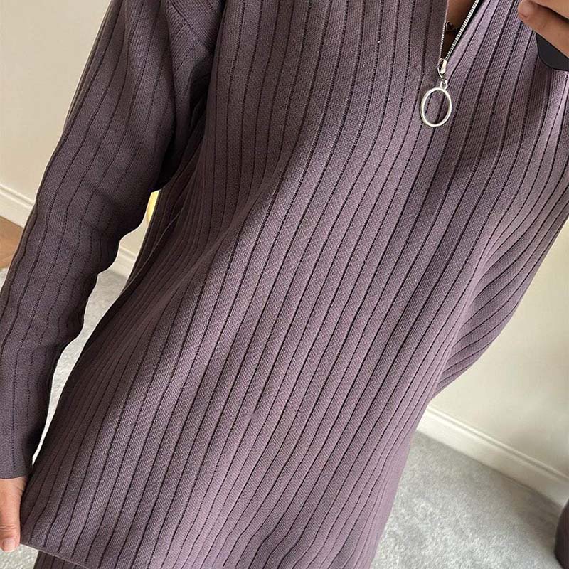 Cora Women's Knit Set | Cozy Ribbed Two-Piece Lounge Set with Slit-Leg Pants 7