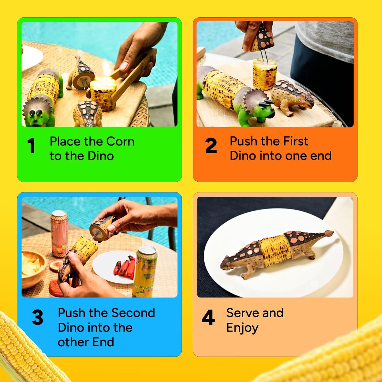 DinoGrip Corn Holders | Stainless Steel Prongs for Corn on the Cob 4