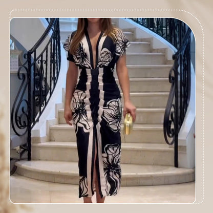 Diva Bodycon Maxi Dress | Deep V Neck, Bold Print 3
