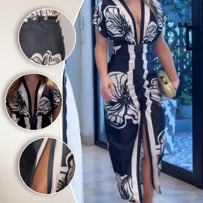 Diva Bodycon Maxi Dress | Deep V Neck, Bold Print 5