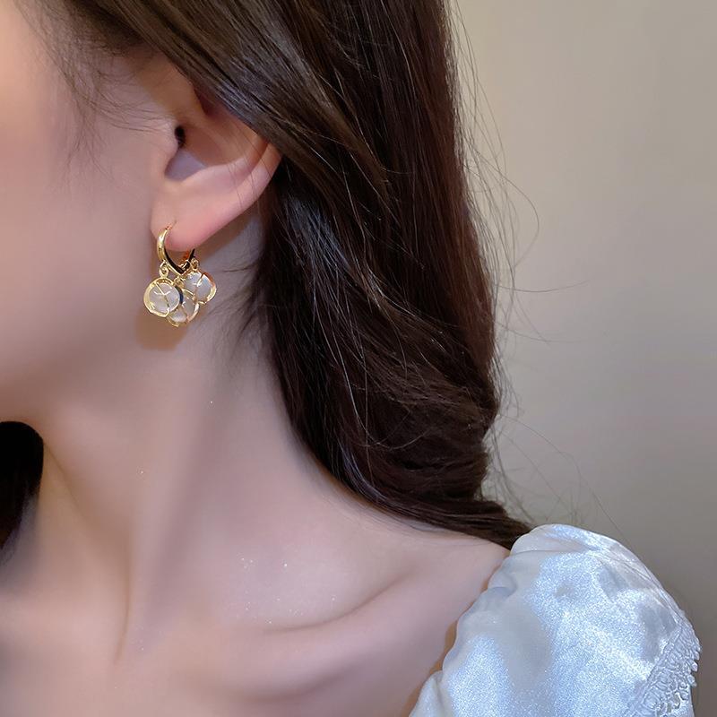 Elysia Gold Drop Earrings | Cat Eye Design with Opal Stones, Lightweight Dangle Earrings for Women 1
