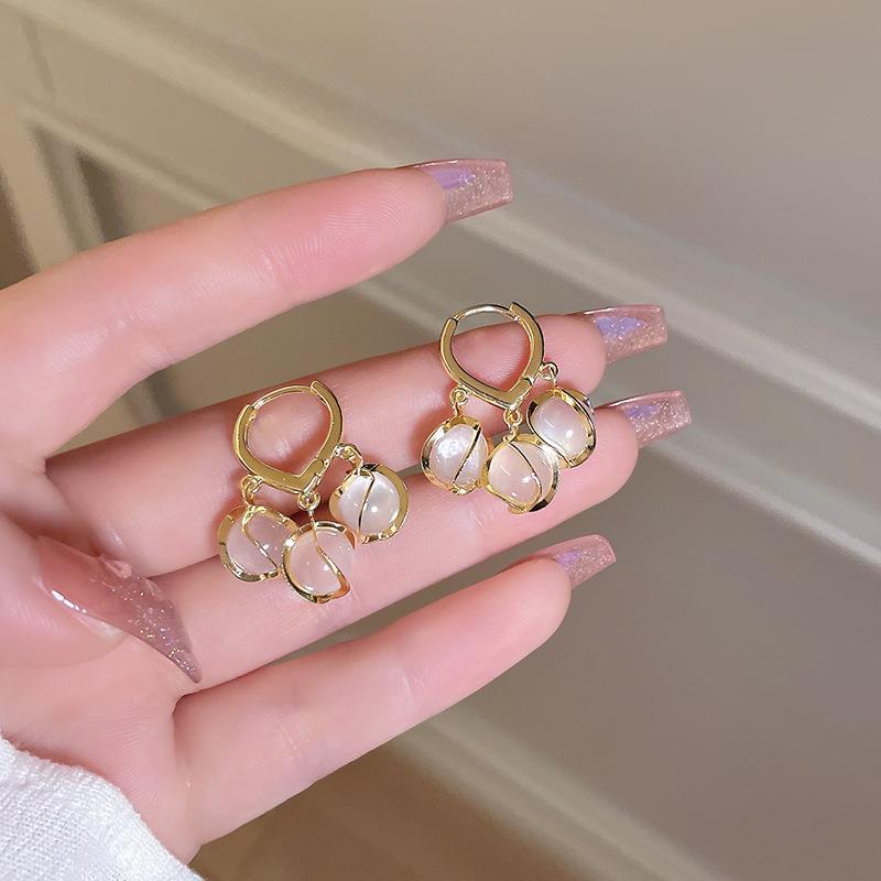 Elysia Gold Drop Earrings | Cat Eye Design with Opal Stones, Lightweight Dangle Earrings for Women 2