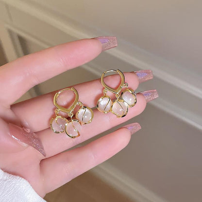 Elysia Gold Drop Earrings | Cat Eye Design with Opal Stones, Lightweight Dangle Earrings for Women 2