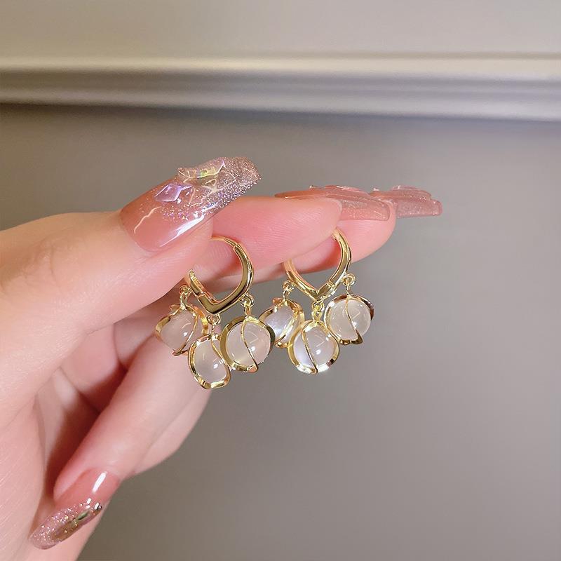 Elysia Gold Drop Earrings | Cat Eye Design with Opal Stones, Lightweight Dangle Earrings for Women 3