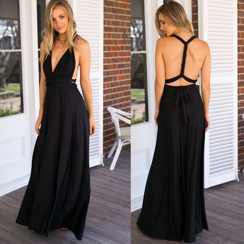 Elysia Maxi Dress | Convertible Black Maxi, Multi-Way Style for Women