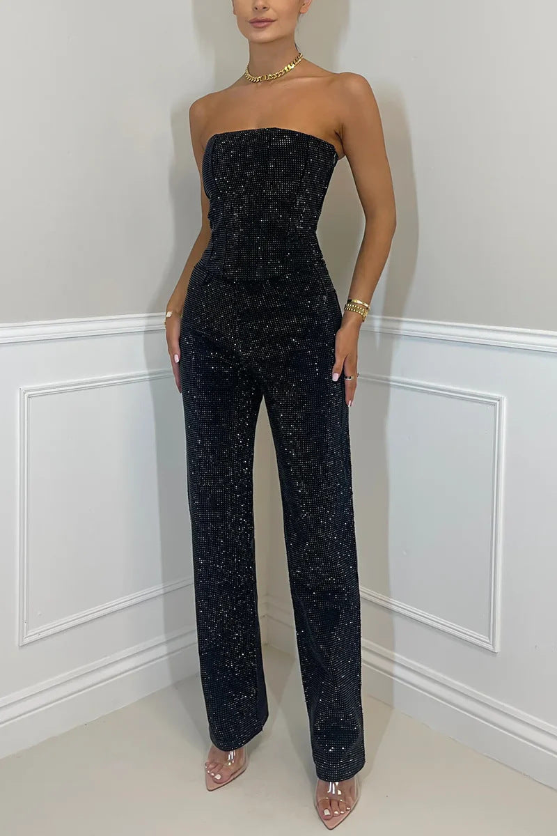 Elysia Off-Shoulder Pants Suit | Sparkling Diamond Design 2