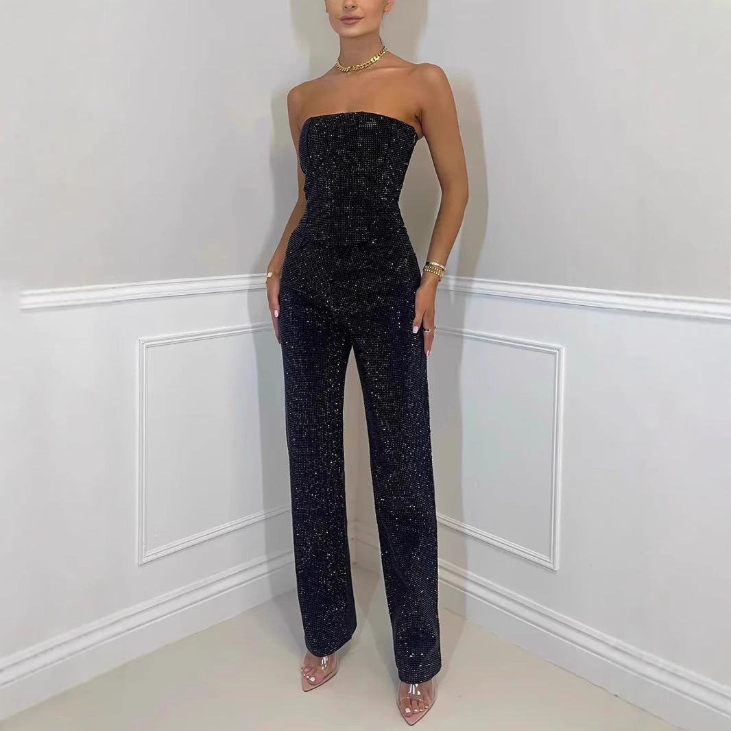 Elysia Off-Shoulder Pants Suit | Sparkling Diamond Design 4