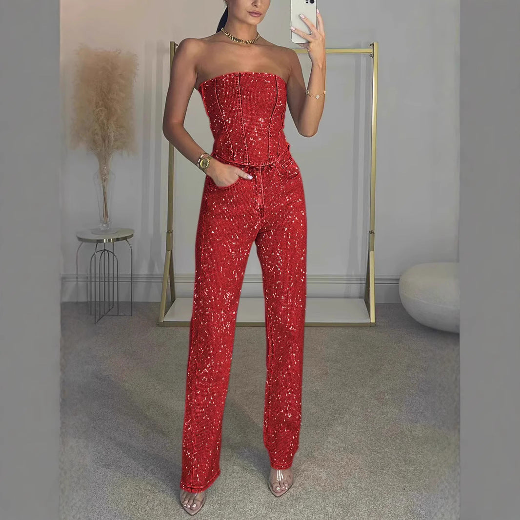 Elysia Off-Shoulder Pants Suit | Sparkling Diamond Design 5