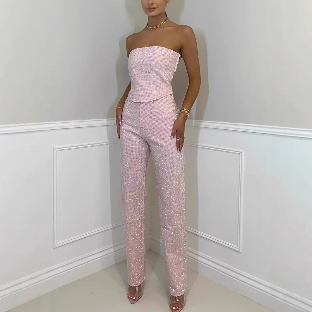 Elysia Off-Shoulder Pants Suit | Sparkling Diamond Design 6