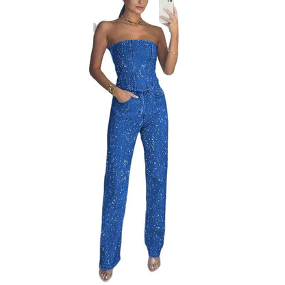 Elysia Off-Shoulder Pants Suit | Sparkling Diamond Design 7