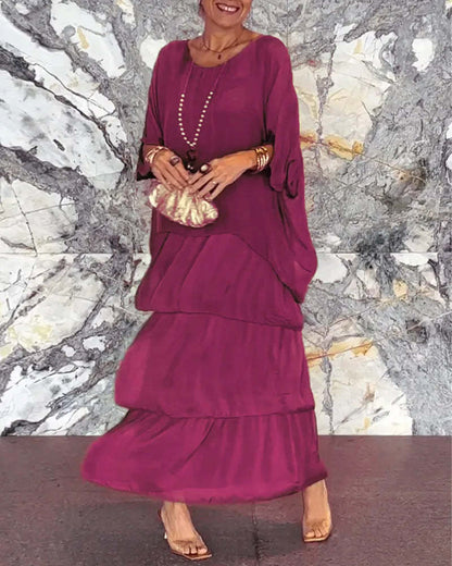 Elysian Floral Dress | Elegant Round Neck, Layered Design 8