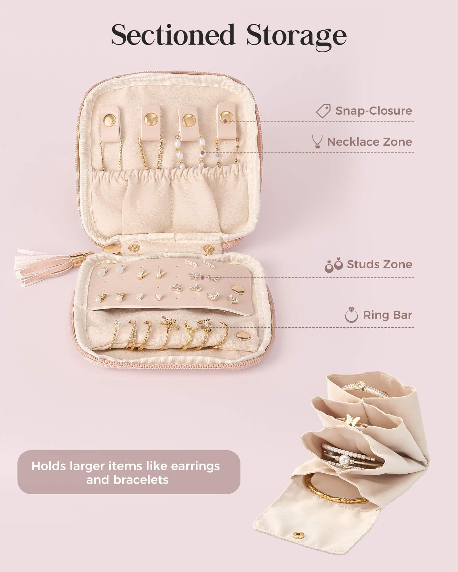 Elysian Travel Jewelry Pouch | Detachable Compartments, Velvet Lining 7