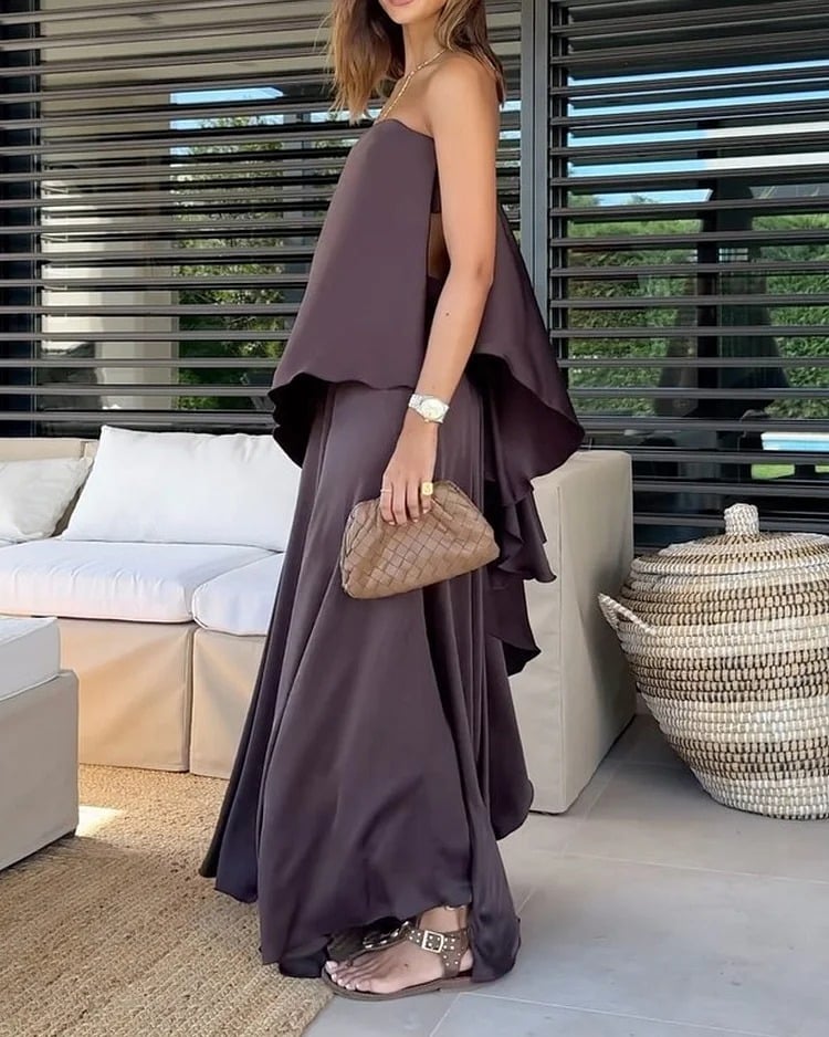 Elysian Two Piece Set | Chic Sleeveless Bandeau Top and Flowing Maxi Skirt