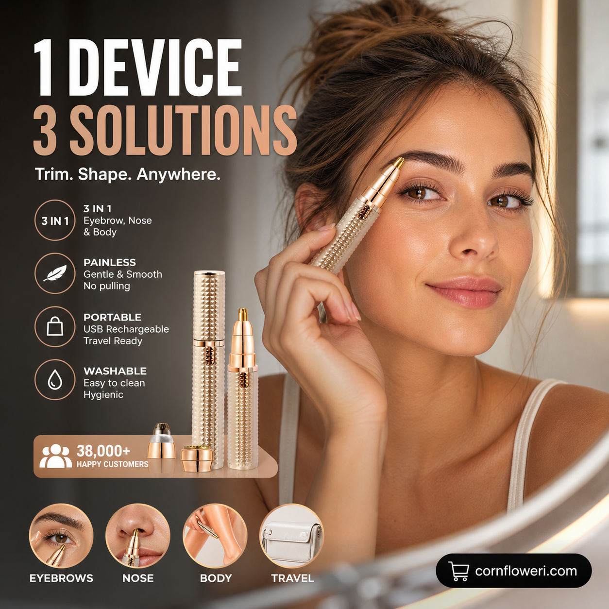 Evara Electric Eyebrow Trimmer | USB Rechargeable, Interchangeable Heads, Ergonomic Design 1