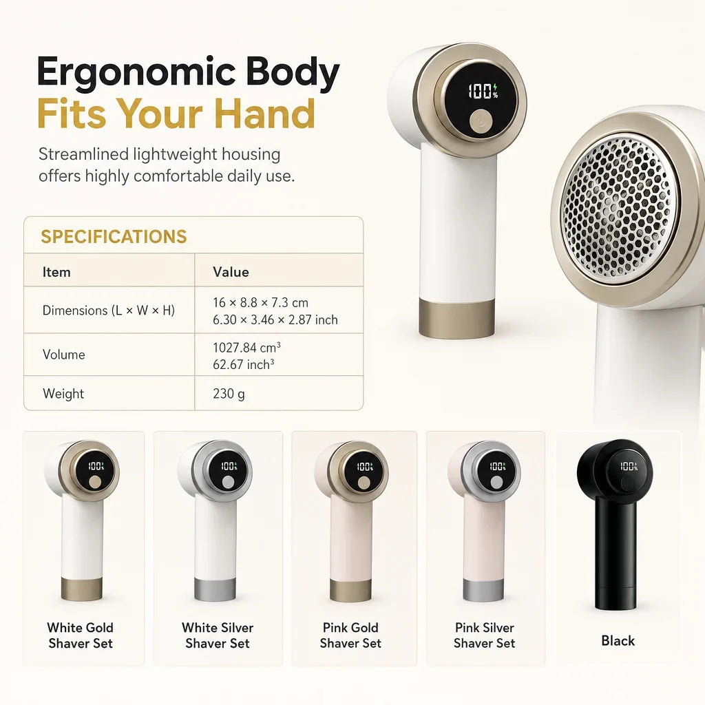 Fiora Fabric Shaver | Rechargeable, Digital Display, 3 Adjustable Modes 7