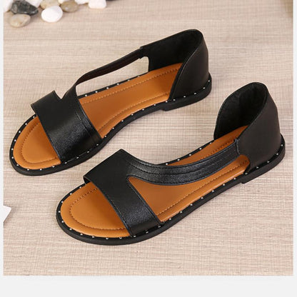 Fiora Flat Sandals | Black Open Toe, Rivet Detail for Women 4