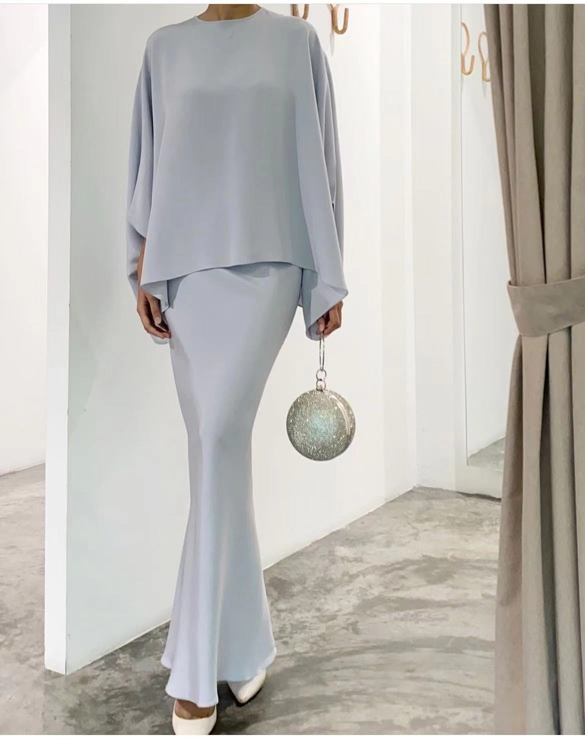 Fiora Two Piece Set | Irregular Top and Mid-Length Skirt, Comfortable Polyester Matching Set for Women