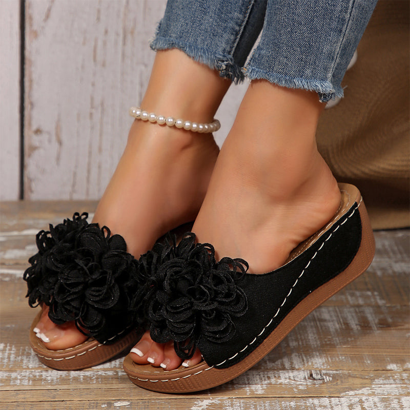 Fleur Wedge Sandals | Floral Appliqué, Slip-On Design 0