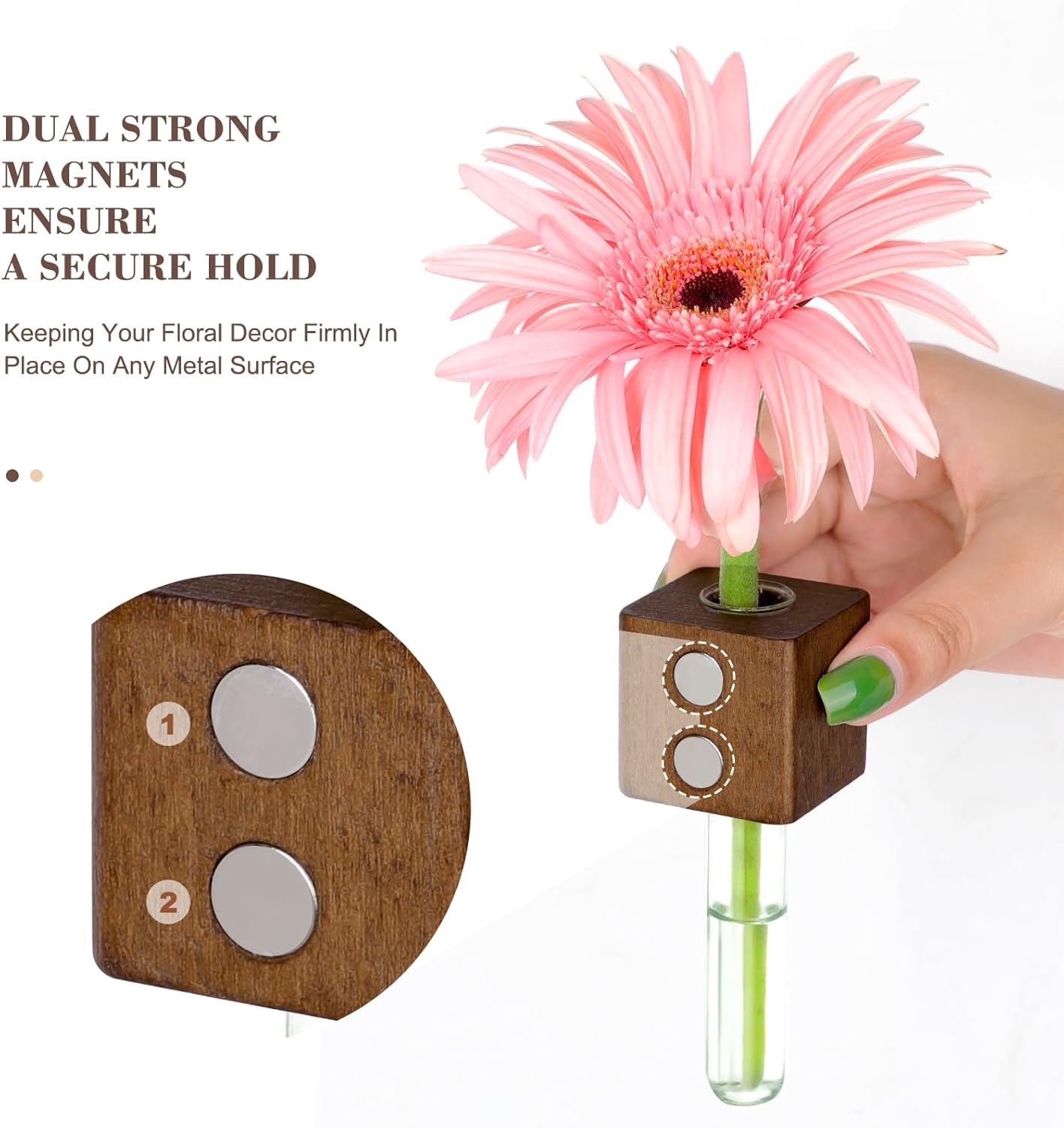 Flora Magnetic Flower Vase | Eco-Friendly Wood, Tool-Free Installation 2