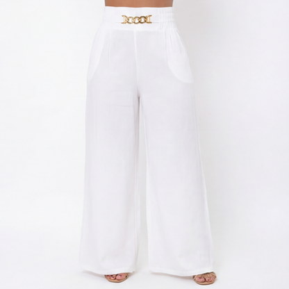 Florena Wide Leg Trousers | High Waist with Gold Chain Accent 0