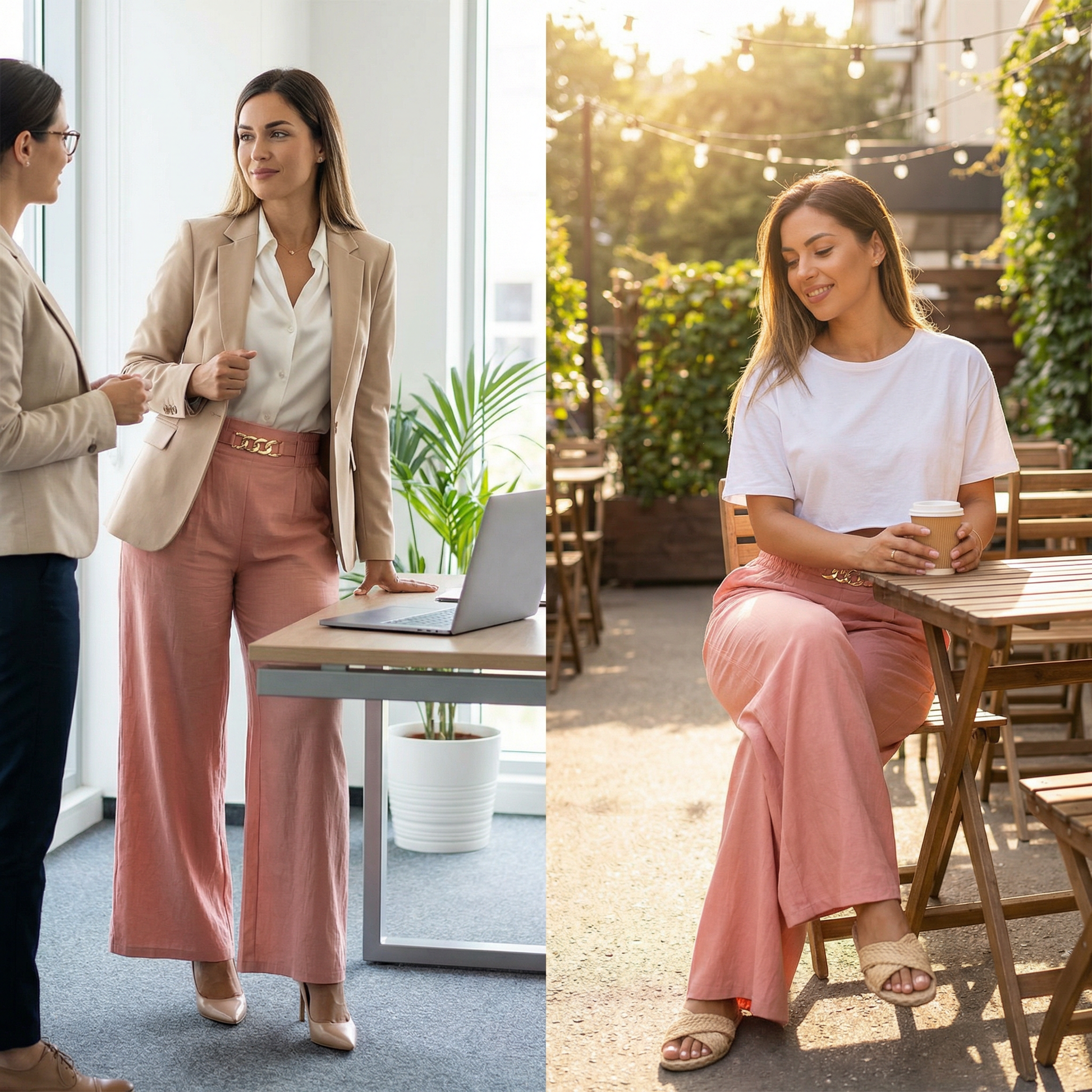 Florena Wide Leg Trousers | High Waist with Gold Chain Accent 4