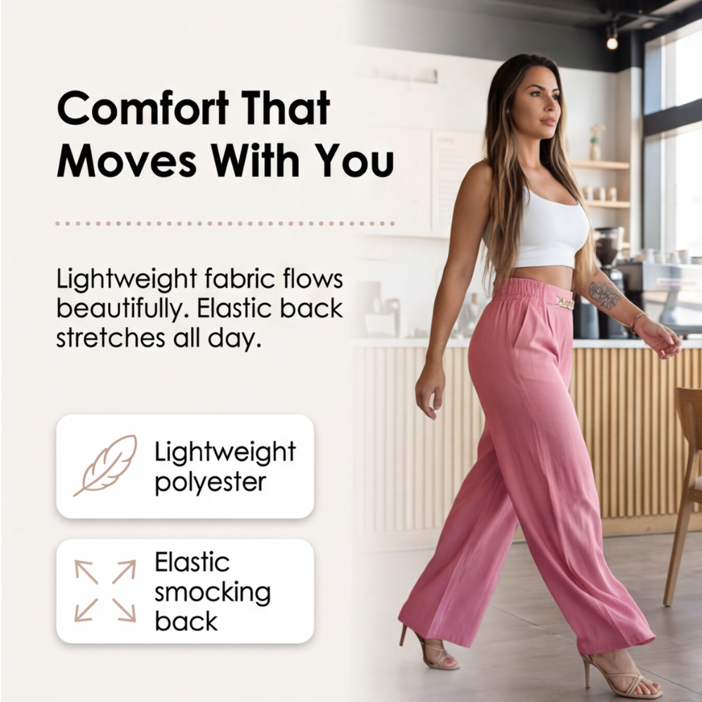 Florena Wide Leg Trousers | High Waist with Gold Chain Accent 6