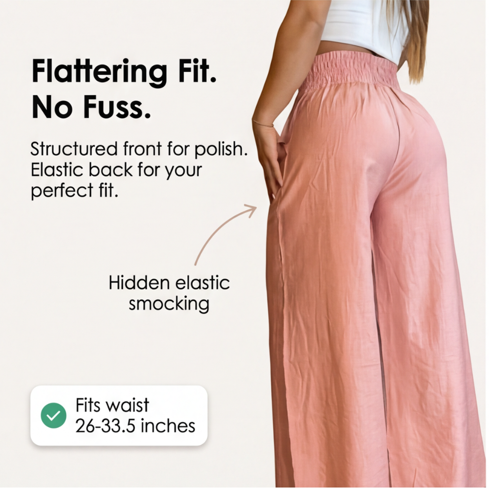Florena Wide Leg Trousers | High Waist with Gold Chain Accent 8