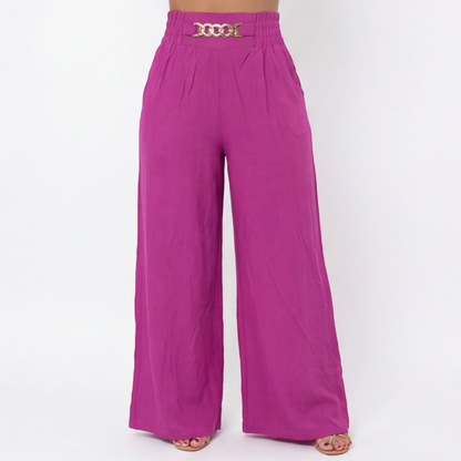 Florena Wide Leg Trousers | High Waist with Gold Chain Accent 9