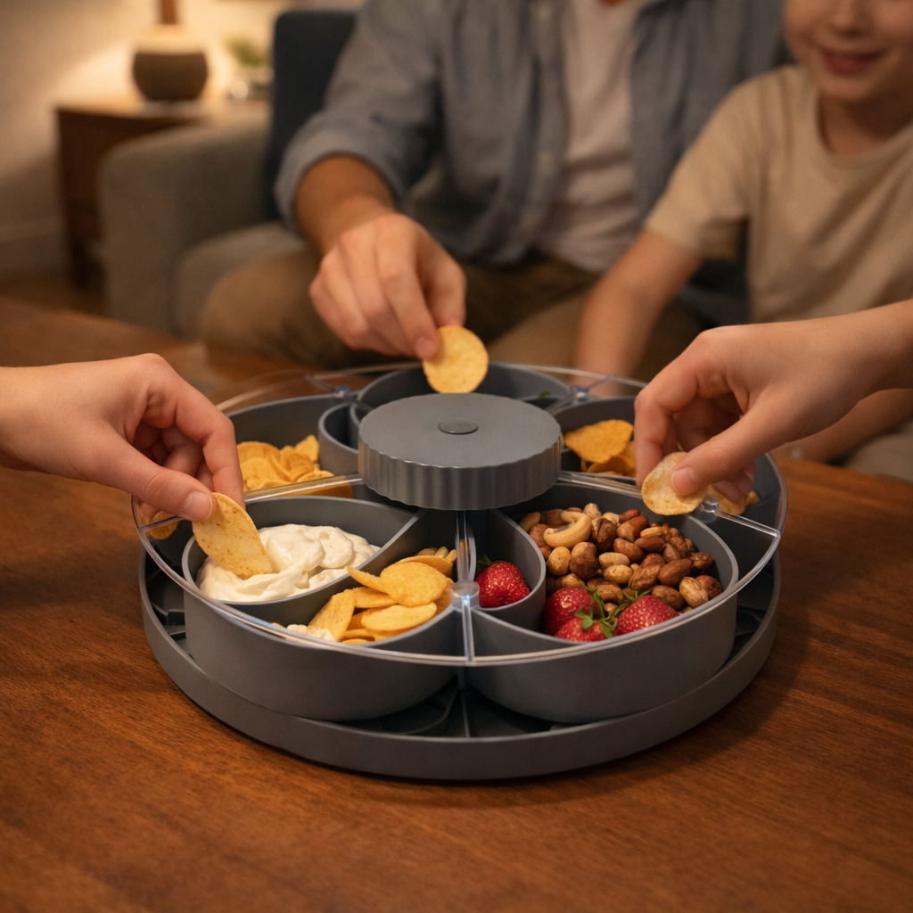 Garnet Snack Tray | Rotating 5-Compartment Design, Food-Safe Plastic 1