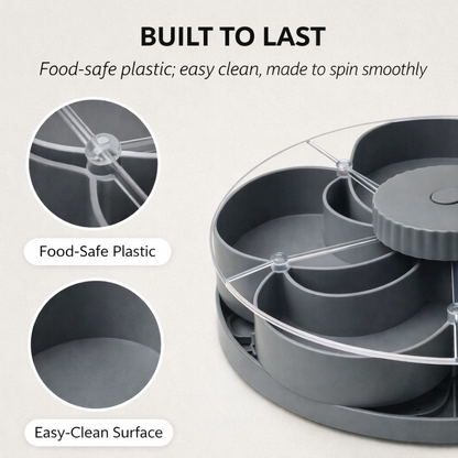 Garnet Snack Tray | Rotating 5-Compartment Design, Food-Safe Plastic 3