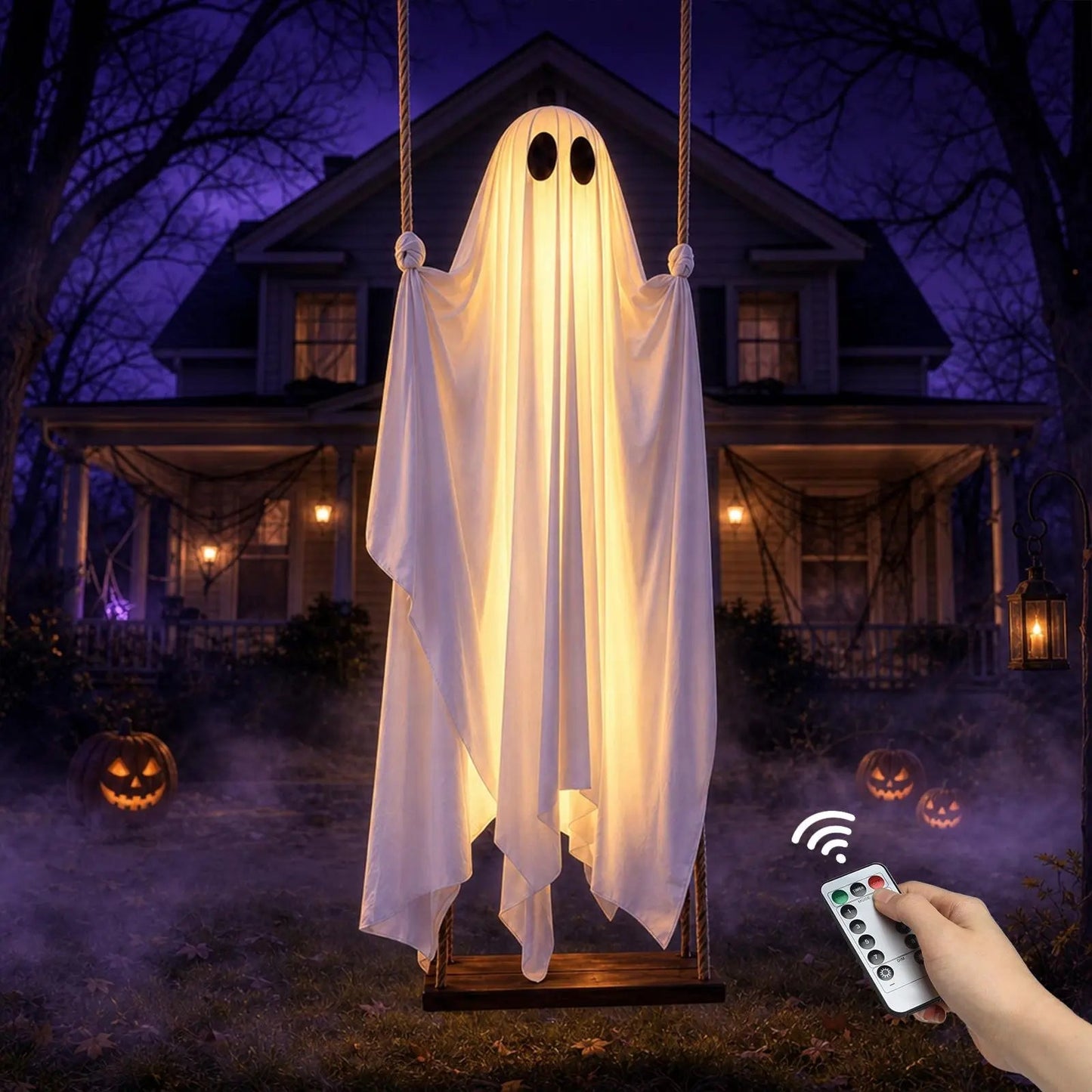 Glimmer Ghost Swing | Battery-Powered Halloween Decoration with Remote Control 7