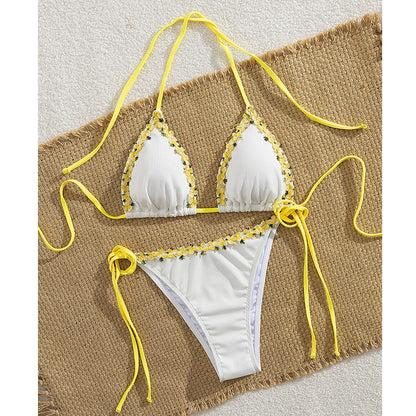 Haven Bikini Set | Adjustable Halter with Floral Trim, Comfortable Ribbed Fabric 11