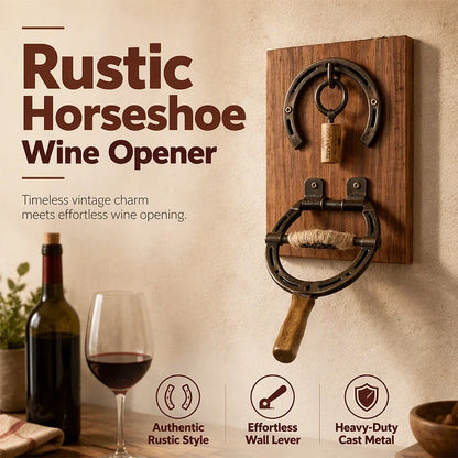 Horsley Wine Bottle Opener | Wall-Mounted Rustic Iron Horseshoe Design 1