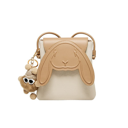 Geantă mini crossbody Elera pentru femei — Geantă de telefon din piele naturală cu design cu iepure