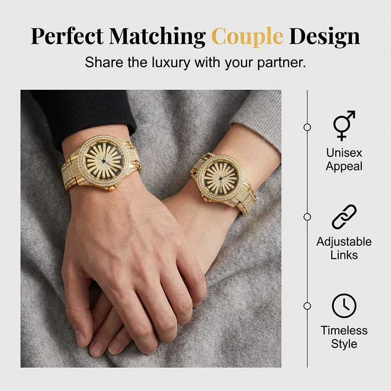 Iced-Out Men's Watch | Gold Quartz with Rotating Dial 5