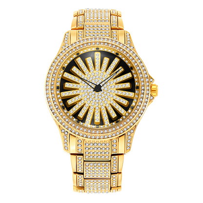 Iced-Out Men's Watch | Gold Quartz with Rotating Dial 8