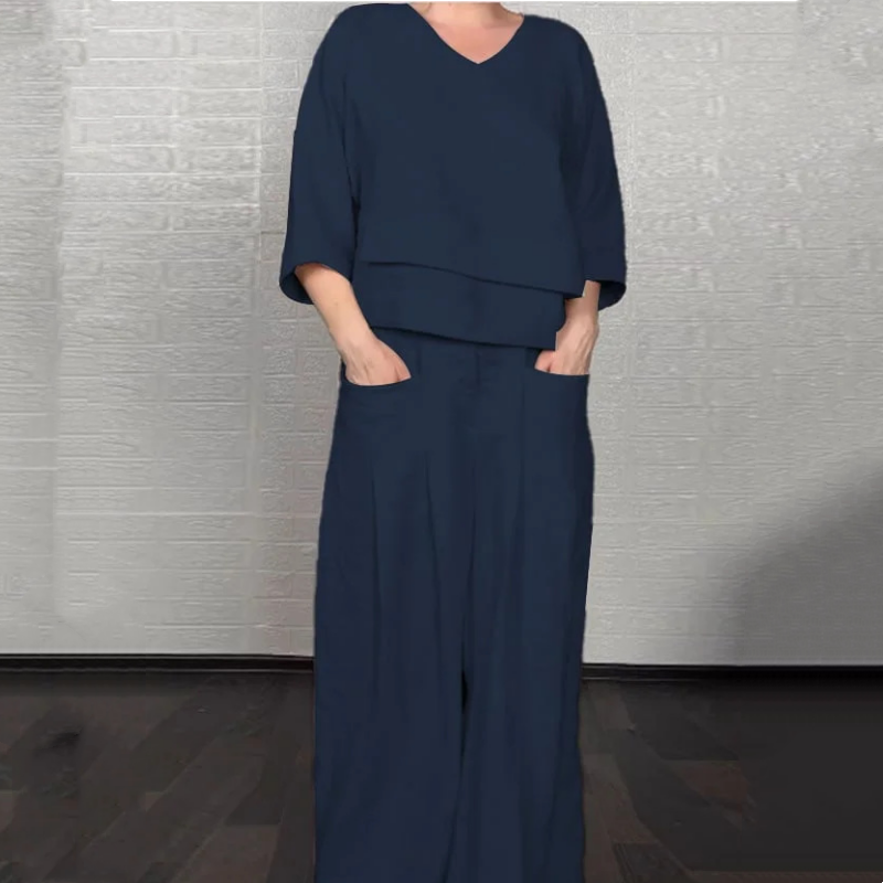 Iris Casual Pants Set | Cotton-Linen Blend, Asymmetric Hem 2