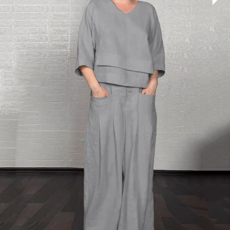 Iris Casual Pants Set | Cotton-Linen Blend, Asymmetric Hem 4